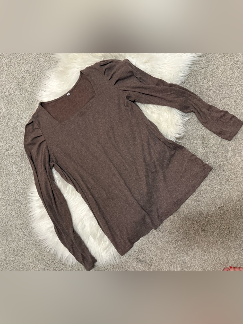 Women's Brown Long Sleeve Square Neck Top